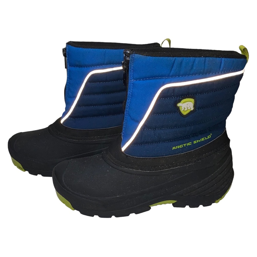 Boys Arctic Shield Blue/Black/Green Zip Front Winter Snow Boots